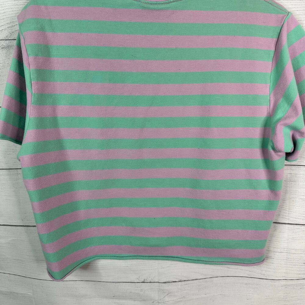 Teddy Fresh Womens size Medium Fat Striped Cropped Crewneck T Shirt - Picture 6 of 7